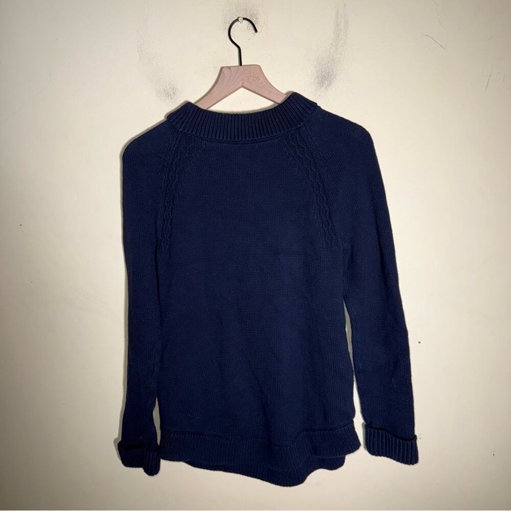 TALBOTS Cotton Cable Knit Portrait Collared preppy Sweater Navy Blue M - Picture 7 of 7